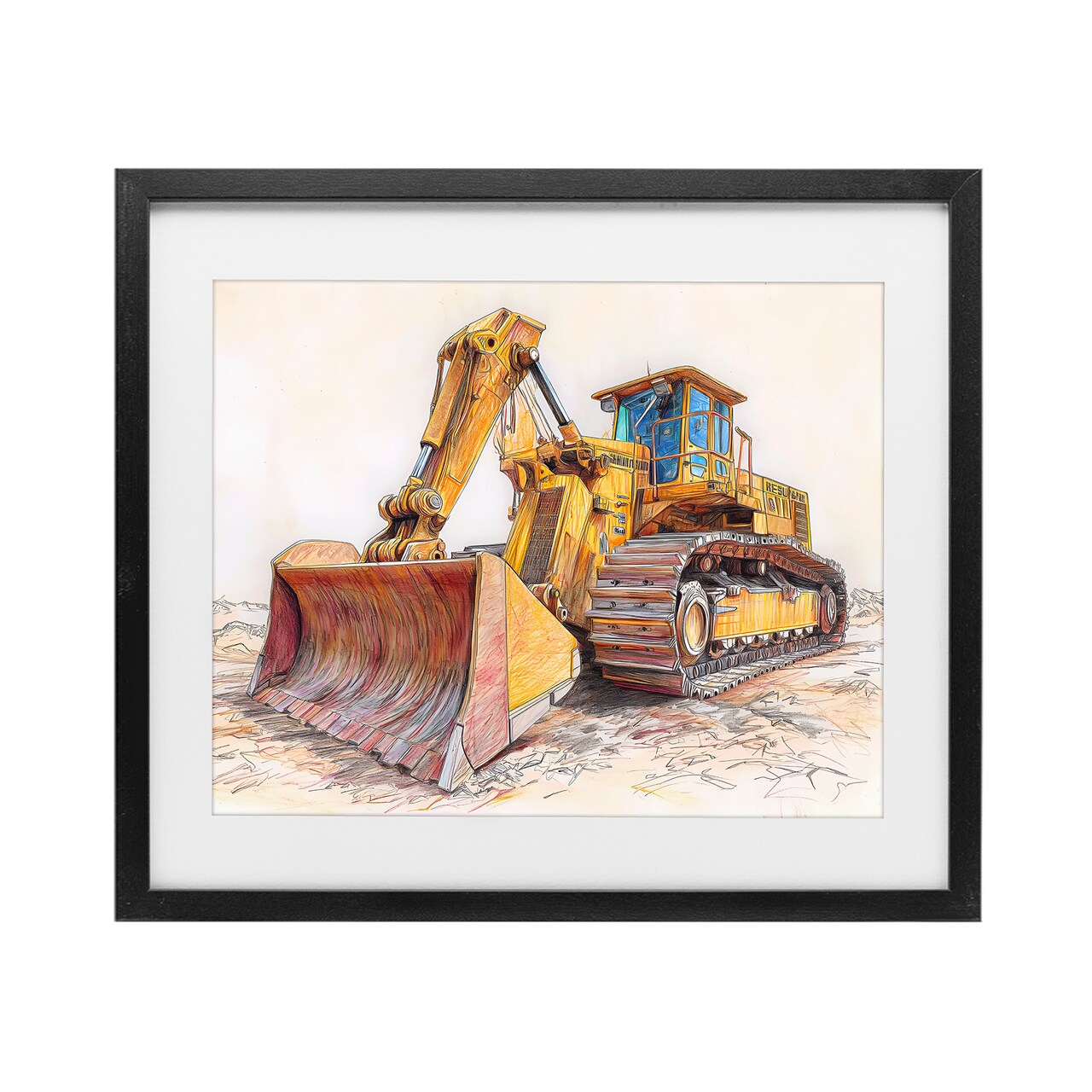Stupell Industries Industrial Bulldozer Drawing Framed Print Under Glass, design by Steve Hunziker